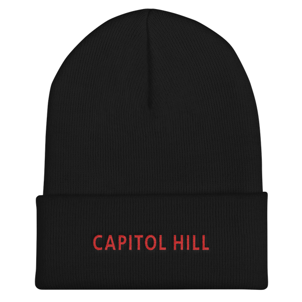 Cuffed Beanie - Capitol Hill, Red Embroidered
