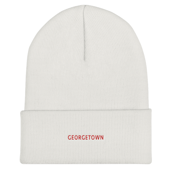 Cuffed Beanie - Georgetown with red embroidery