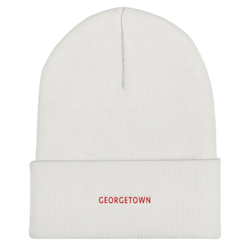 Cuffed Beanie - Georgetown with red embroidery