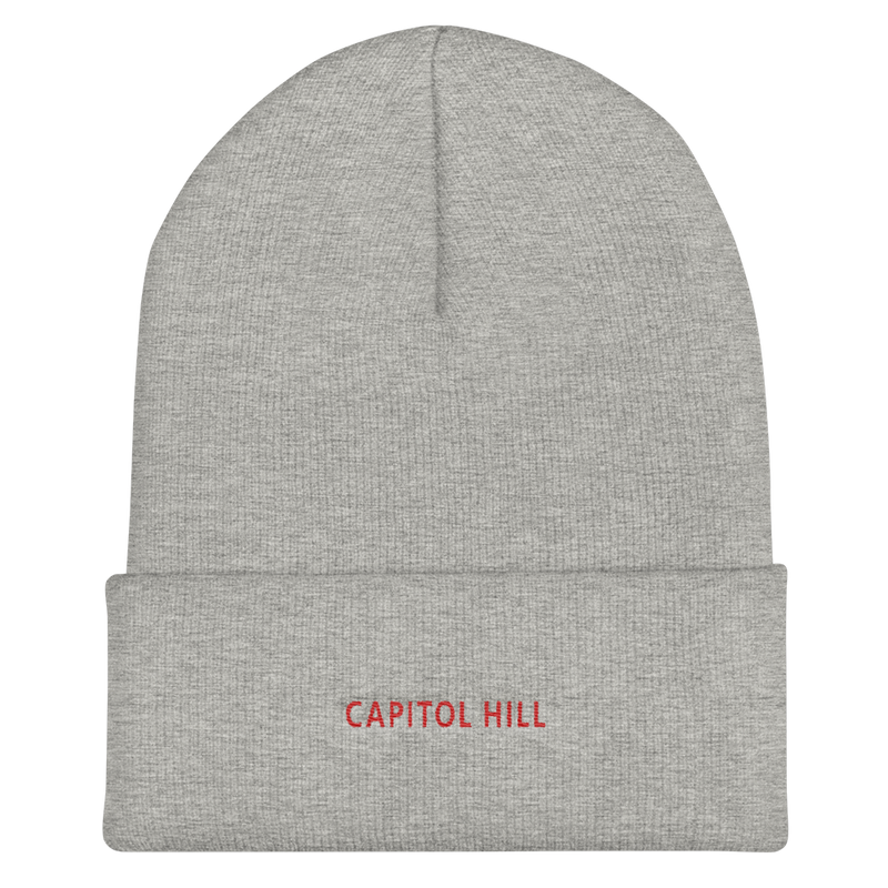 Cuffed Beanie - Capitol Hill with red embroidery