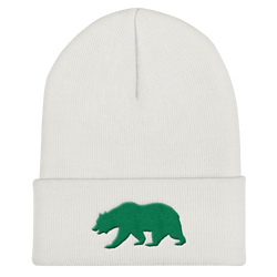 Cuffed Beanie - Brent Bear. Dark green, raised embroidery.