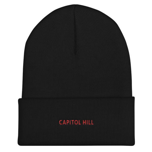 Cuffed Beanie - Capitol Hill with red embroidery