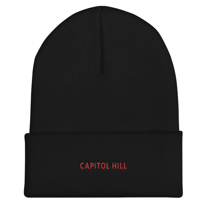 Cuffed Beanie - Capitol Hill with red embroidery