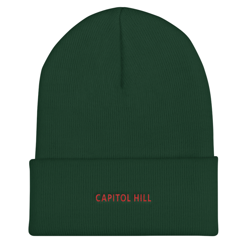 Cuffed Beanie - Capitol Hill with red embroidery