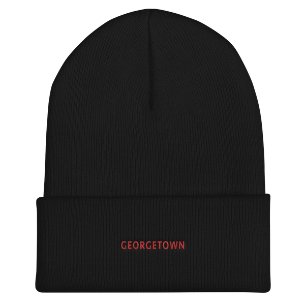 Cuffed Beanie - Georgetown with red embroidery