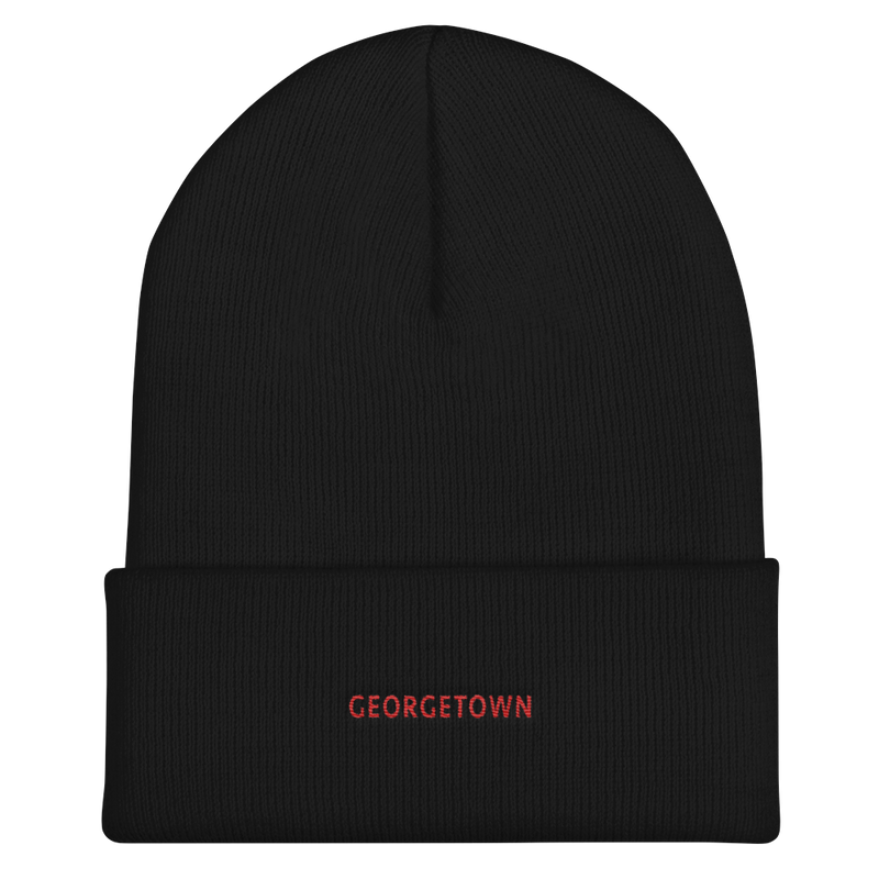 Cuffed Beanie - Georgetown with red embroidery