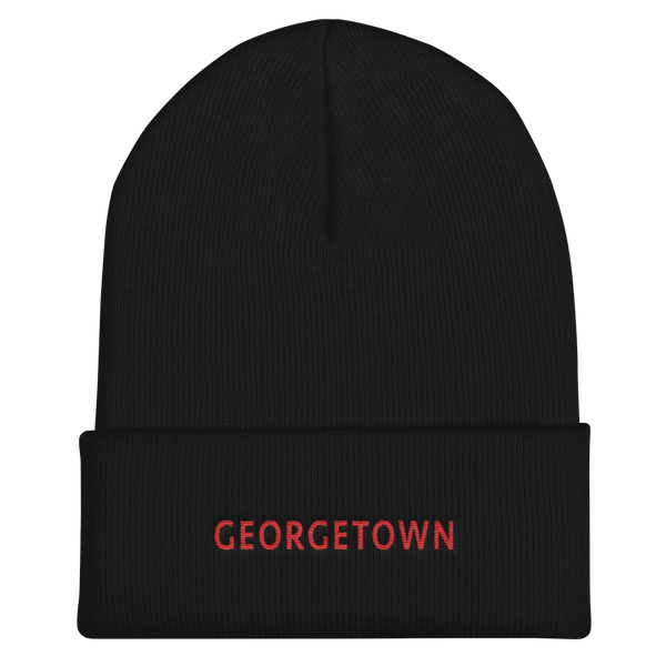 Cuffed Beanie - Georgetown, Red Embroidery