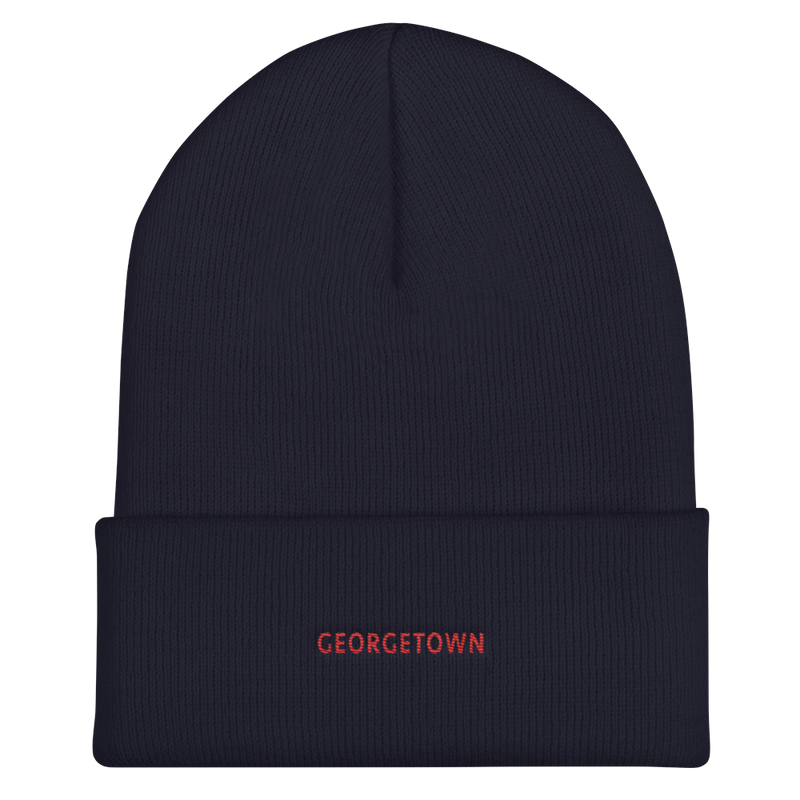 Cuffed Beanie - Georgetown with red embroidery