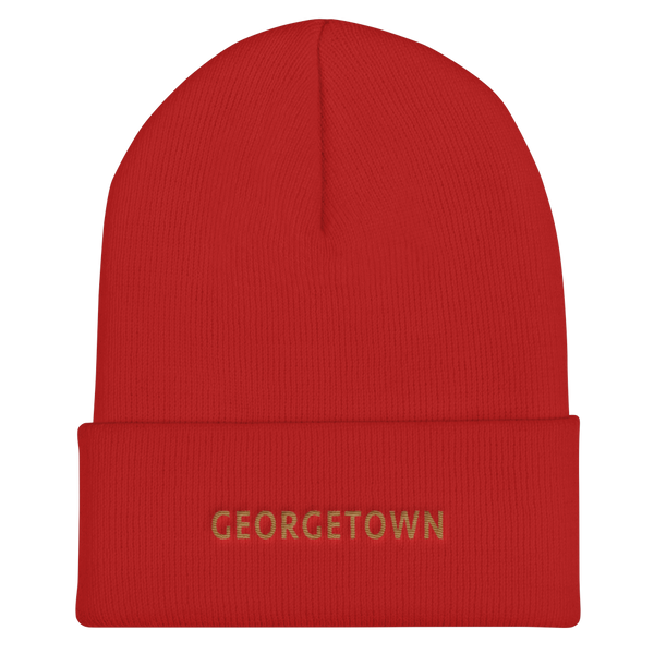 Cuffed Beanie - Georgetown, Old Gold Embroidery